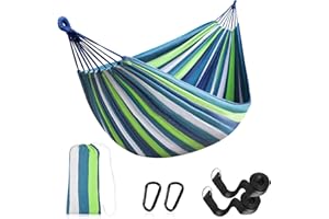 BITIWEND Hamaca de camping al aire libre, polialgodón, hamacas de 230 x 150 cm, longitud total 310 cm, portátil, hamaca de viaje, transpirable, para jardín, camping, playa, balcón, FBDC-10