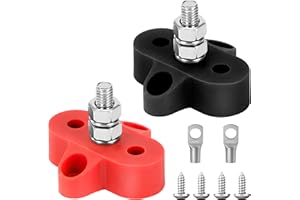 QIMEI-SHOP Morsettiera di Distribuzione dell'alimentazione della Batteria M6 Morsettiera Batteria BusBar 12V-48V per Auto Camion Camper Barca Rosso e Nero 2 Pezzi