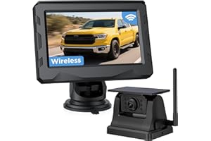 Camttrianer Wireless Reversing Camera With Magnetic & Solar Panel, HD LCD Monitor - 1080P Video Record, 2.4Ghz, IR Night Vision, Reversing Guideline, Reverse Camera For Car Van Motorhome & Trailer