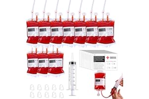 YINZZTRY 31 Stück Halloween Trinkgefäß Blutbeutel, 350 ml Blutbeutel Getränkebeutel, Halloween Infusionsbeutel Blutbeutel, mit Spritze Clips Blutart Aufkleber für Halloween Zombie