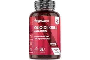 WEIGHTWORLD Olio di Krill con Astaxantina e Colina, 180 Capsule Softgel (3 Mesi di Fornitura), Omega 3 Krill Antartico 1200mg, Omega 3 EPA DHA, Fosfolipidi Marini 180mg, da Fish Oil, Astaxanthin, Senza Glutine