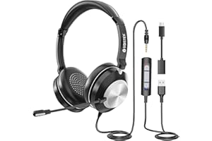 Voistek Headset with Microphone USB/3.5 mm/USB-C | PC Headset with Noise Cancelling for Office, Call Centre & Conference Calls | Business Headsets for Skype, Webinar & Laptop