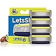 LetsShave Pro 6 Plus Lite Manual Shaving Razor Blades Refills (Cartridge), Pack of 4, World's First 6-Blade & Precison Back Blade with Argan Oil & Aloe Vera Infused Moisture Bar, Blades for Men