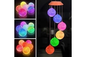 FOHIL Campanelli Eolici Solare, LED Solare Campanella con Sei Palla di Cristallo, Cambia Colore Hanging Campane Impermeabile, Ideale per Decorazione per Esterni, Interni, Casa, Giardino, Cortile, Feste