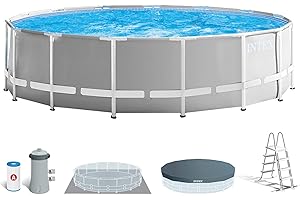 Intex 26726NP – Aufstellpool Prism Frame Rund, Filterpumpe 3785 L/h, Leiter, Bodenplane und Abdeckplane, 16805 L, Stahl und PVC, Grau, 457x122 cm