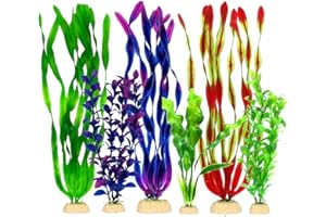 LYNKO Artificial Aquatic Plants - Large Aquarium Plants Plastic Fish Tank Decorations - Vivid Simulation Plant Creature Aquarium Landscape - Home Decor Plastic Assorted Color - 6Pcs