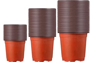 PATELAI 100 Pieces Plastic Plant Nursery Pots Reusable Plant Seeding Nursery Pot Flower Plant Containers Seed Starting Pots for Gardens, 3 Sizes (Brown)