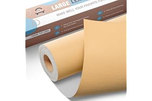 OAZ Grand Kit Reparation Cuir, 40 x 160 cm Simili Cuir Autocollant, Simili Cuir Autocollant pour Canapés, Sacs à Main, Vestes, Sièges de Voiture, Meubles en Cuir Réparation et rénovation Beige jaune