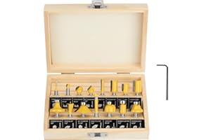 Yueqing Zhongji Router Bits Set 1/4 Inch Shank 15 Pieces 1/4 Inch -6.35MM Shank router bit Tungsten Carbide Router Bits Woodwork Tools for Doors Tables Shelves Cabinets DIY Woodwork