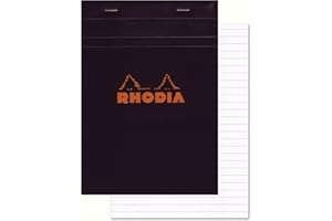 RHODIA 166009C - Bloc-Notes Agrafé N°16 Black - A5 14,8 x 21 cm - Ligné - 80 Feuillets Détachables - Papier Clairefontaine Blanc 80 g/m² - Couverture en Carte Enduite Souple, Résistante et Imperméable