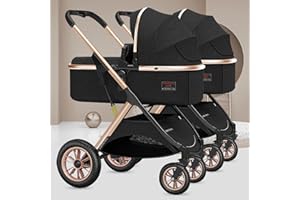 LEIYTFE Cochecito Paraguas Gemelar,Cochecito Infantil Doble,Cochecito Gemelos Side By Side,Silla De Paseo Doble Desmontable Con 2 Asientos Individuales,Cochecito Reversible Paisaje Alto ( Color : Nero )