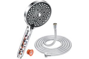 Soffione doccia con tubo 1,6M, YEAUPE PRO Soffione doccia con anticalcare, Soffione doccia alta pressione risparmio idrico, soffione doccia grande (130 mm) con 6 tipi di getto, cromato