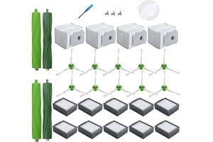 Accessoires de Remplacement pour iRobot Roomba i3+ i4+ i6+ i7+ i7 Plus i8+, 4 sacs à poussière,10 filtres,10 brosses latérales, 2 brosses en caoutchouc