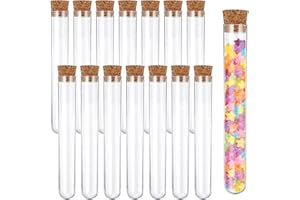 Quelcc 15 Stück Reagenzglas mit Korken, 12x75mm Kunststoff Reagenzgläser, Transparente Reagenzglas Vase für Blumen, Liquids, DIY, Gewürze, Geschenke