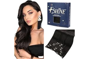 Fshine Extension Cheveux à Clip Humain Noir Naturel 50cm Extension Cheveux Naturel Clip 120g Extension Vrai Cheveux Clip 7 Pcs Extensions à Clip Cheveux Naturel Rajout Vrai Cheveux Humain Lisse