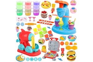 deAO Zestaw 52 sztuk plasteliny z narzędziami do knetania dla dzieci, akcesoria do knetania z 12 pusteczek do knetania, plastelina Kitchen Creations lodówki rola do makaronu rola do burgerów, zabawka