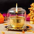 Webelkart Premium Brass Lanterns for Home Decor Akhand Diya with Lifting Screw for Puja Decor|Oil Puja Lamp for Aarti Temple Pooja Article (4.53 Inches)