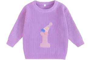 Yoolhamy Pull d'anniversaire pour bébé Fille à Manches Longues en Tricot avec Lettre brodée pour Tout-Petit, vêtements d'hiver décontractés pour Enfants
