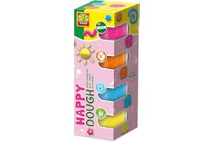 SES Creative Feel Good Happy Vegan Gluten-Free Play Dough, for 1 Year olds, Hot Pink, Light Blue, Orange, Yellow