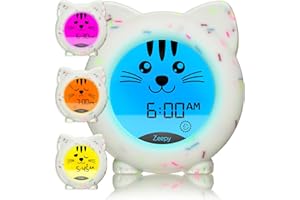 Zeepy 4-Phase Toddler Sleep Trainer Clock | USB Rechargeable Cute Kids Alarm Clock | Drop Proof Baby Night Light | Science-Backed For Better Bedtime Routines - Kip the Kitty