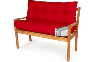 Spatium Bankauflage abnehmbar Bezug wasserdicht Sitz + Rücken gesteppt Bankkissen Bankpolster Polsterauflage Auflage für Gartenbank 30 Größen zur Auswahl, 7 Farben(110 x 120 x 10cm Rot)