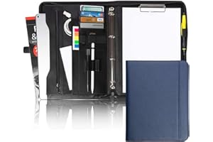 Vebon® Portfolio A4 "Berlin" I Fermeture Éclair + porte-bloc I Conférencier support document + sacoche pour ordinateur portable I Rangement supplémentaire I Bleu I Similicuir