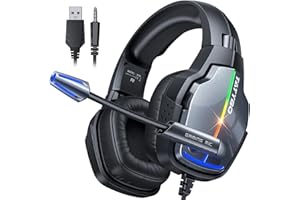 Tatybo Cascos Gaming para Ps5 Ps4 PC, Auriculares Gaming con Micrófono de Cancelación de Ruido Sonido EstéReo 3D 50 mm Drivers, 90° Orejeras Giratorias para Switch Xbox Teléfono PortáTil
