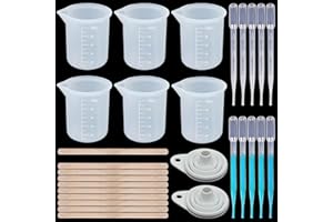 BANTI Tasses à Mesurer en Silicone Tasses Graduées de 100 ml pour Résine Tasses de Mélange Antiadhésives Silicone Moule de Outil avec Bâtons en Bois e Pipette Tombante pour Résine époxy Art (28pièces)
