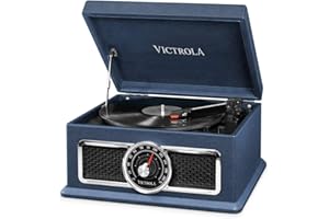 Victrola Plaza Chaine Stéréo 4-in-1 Platine Vinyle Bluetooth en Cuir - Blue