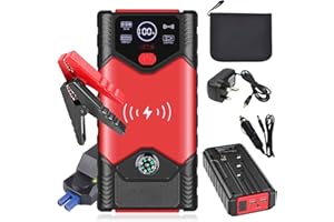 BAPHIYA Jump Starter Power Pack, 1800A Peak 12V Car Battery Booster Jump Starter for up to 7L Gas/4L Diesel, Portable Powerbank Built in Cable Support Wireless Charing, 4 LED Modes LCD Display