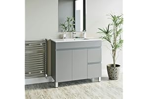 ORCHARD BATHROOMS Orchard Thames Satin Grey floorstanding Vanity Unit and Ceramic Basin 915mm - Grey Vanity Unit, Vanity Units, Bathroom Furniture