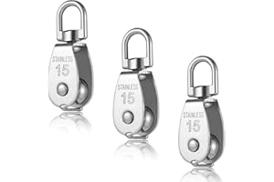 upain Umlenkrollen für Seile 15mm 3 Stück Umlenkrolle Stahlseil M15 Schwenken Rolle Klein Edelstahl Riemenscheibe Einzelsatz Flaschenzug Edelstahlblock Blockseilrolle für Drahtseile Tragkraft 35kg