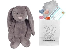 SPLODGE TEDDY PARTIES Grey Bunny Rabbit Plush Soft Toy - Build your own Teddy Bear Making Kit - no sew - Easter Gift (10"/25cm Party Kit)
