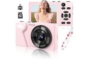 VITALER Digital Camera 4K 64MP Compact Camera with Dual Lens,2000mAh Battery,2.8" IPS Screen,18X Digital Zoom,32GB Micro SD Card and OTG Adapter Auto-Focus Small Camera for Kids,Teenagers,Beginners,Pink