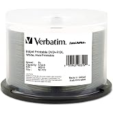 Verbatim DVD+R DL 8.5GB 8X DataLifePlus White Inkjet Printable, Hub Printable - 50pk Mil - 98319