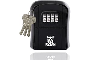 RYZAN Key Safe Box Wall Mounted Outdoor Safe High Security Heavy-Duty 4-Digit Combination Lock Code To Store Keys, Credit Cards, Cash, Jewelry and Airbnb (Black)