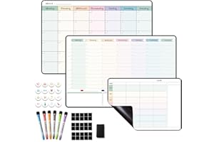MCCORL Magnetisch Wochenplaner+Monatsplaner+Familienplaner/Essenplaner abwischbar, Magnettafeln für Kühlschrank, perfect als Stundenplan,Menüplaner,Haushaltsplan und To Do Liste (3 Stücke)
