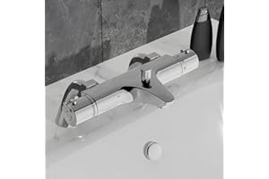 MORADO Mitigeur Baignoire Thermostatique, Robinet ,Mitigeur de Douche avec Contrôle de La Température, Laiton, Finition Chromée, Monté sur Baignoire