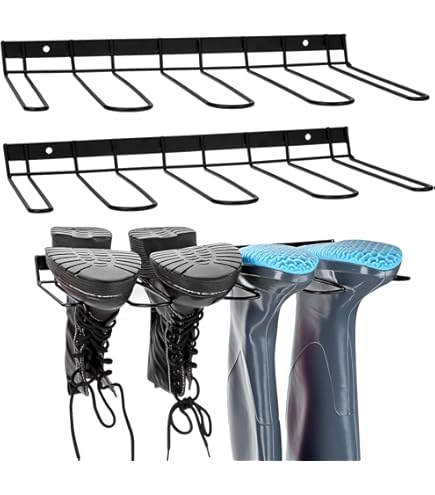 Schoenenrek voor aan de muur, van metaal, 2 stuks, voor 4 paar, zwart schoenenrek voor laarzen, rubberlaarzen, werklaarzen, cowboylaarzen, schoenenrek voor entree, hal, terras, garage