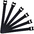DELEE 50 PCS Reusable Fastening Cable Ties, Microfiber Cloth 6-Inch Hook and Loop Cord Ties, Black
