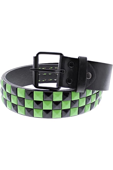 Ceinture en cuir noir tartan rouge