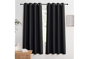 KGORGE Zasłony czarne, nieprzejrzyste, do salonu, termiczne, nieprzepuszczające światła, 175 x 140 cm (wys. x szer.), zestaw 2 sztuk, do sypialni, zasłony zaciemniające, na przelotkach, krótkie okna