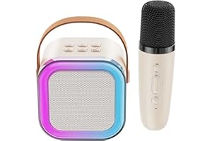 Karaoke Portatile SMART-J SOUNDGO Bianco Crema con Microfono K12-1 - Altoparlante Bluetooth Compatto con Angoli Arrotondati, Manico in Similpelle, Microfono Integrato, Controllo Touch, LED RGB