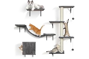 Masthome Étagère Murale pour Chat, Mur d'escalade pour avec Balle, 4 pièces Meubles Muraux pour Chat,Stable pour D'intérieur Jusqu'à 10 kg (Gris)