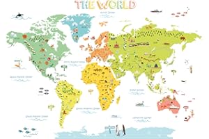 DECOWALL DLT-1616N Mappa del Mondo Colorato (Extra Grande) (Ver. Inglese) Adesivi da Parete Decorazioni Stickers Murali Soggiorno Asilo Nido Camera Letto per Bambini decalcomanie