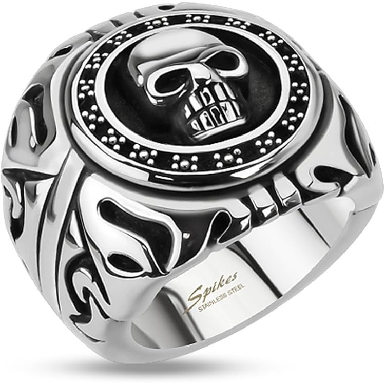 Tete De Mort BAGUE CHEVALIERE HOMME ACIER INOXYDABLE MULTIPLES TETES DE MORT SKULL BIKER 0054 Pendentif Or Homme