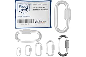 NIETFULLTHINGS 4 pcs 8-mm V4A Stainless Steel Screw Carabiner Short Straight Robust Shape Breaking Load 1875 kg Screw Connector Chain Connector Emergency Screw Chain Quick Release Fastener