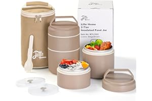 Lille Home Boîte à déjeuner/collation isotherme en acier inoxydable, empilable, à 2 niveaux avec sac à déjeuner, régime intelligent, contrôle du poids, 1000 ml (022)