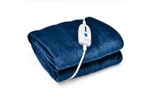 HOMASIS Heizdecke, elektrisch Wärmeunterbett mit Abschaltautomatik, 4 Wärmestufen, 8-Stunden-Timer, PTC/NTC Überhitzungsschutz, Fernbedienung, maschinenwaschbar Wärmedecke Flanell (Blau, 150x200cm)
