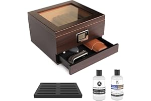 CASE ELEGANCE Humidor per Sigari in Cedro con Finiture in Ciliegio Fatto a Mano con Igrometro Anteriore Digitale - Tenuta (25-50 sigari)